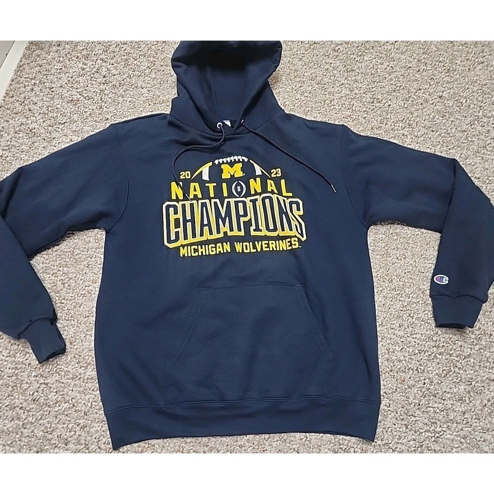 Champion Michigan Wolverines 2023 National Champions Hoodie Navy Blue Medium